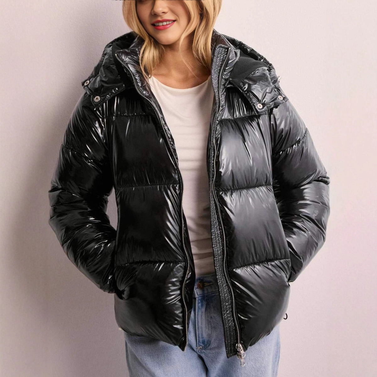 Women's Puffer Jacket Winter Quilted Hooded with Full Zip and Side Pockets - Image 4