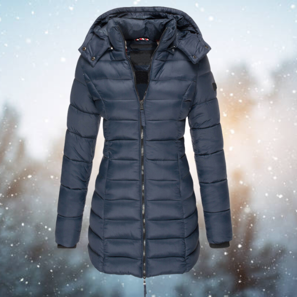 Women's Puffer Winter Coat Long Quilted with Hood and Full Zip - Image 1