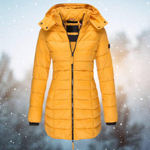 Women's Puffer Winter Coat Long Quilted with Hood and Full Zip - Image 2