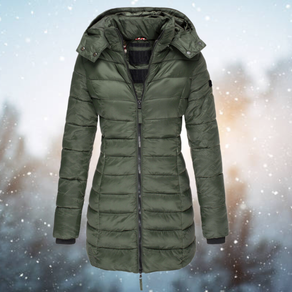 Women's Puffer Winter Coat Long Quilted with Hood and Full Zip - Image 3