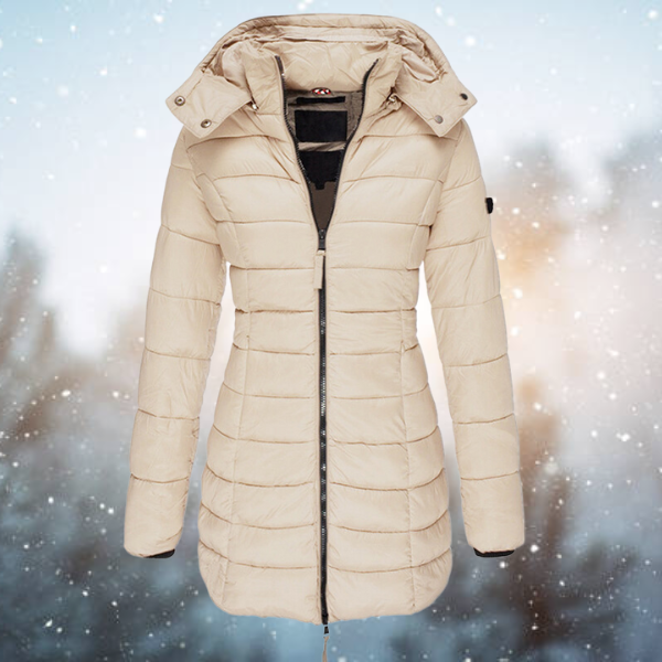 Women's Puffer Winter Coat Long Quilted with Hood and Full Zip - Image 4