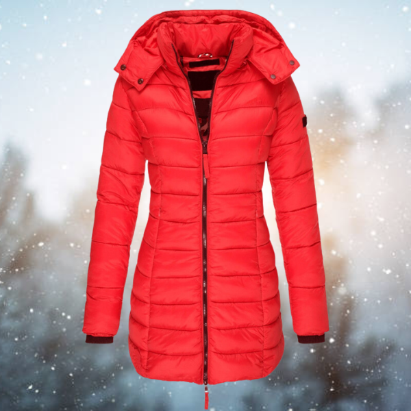 Women's Puffer Winter Coat Long Quilted with Hood and Full Zip - Image 5