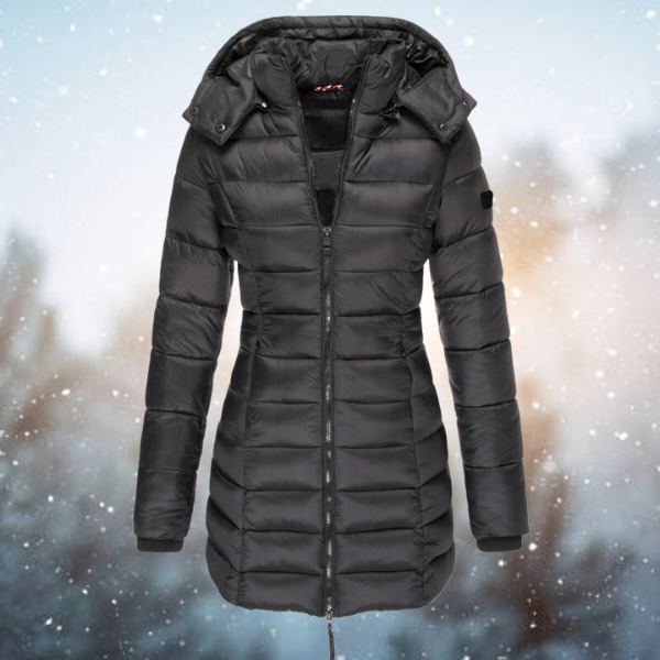 Women's Puffer Winter Coat Long Quilted with Hood and Full Zip - Image 6