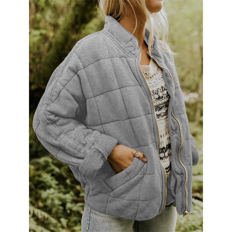 Women's Quilted Bomber Jacket with Full Zip and Oversized Fit - Image 2