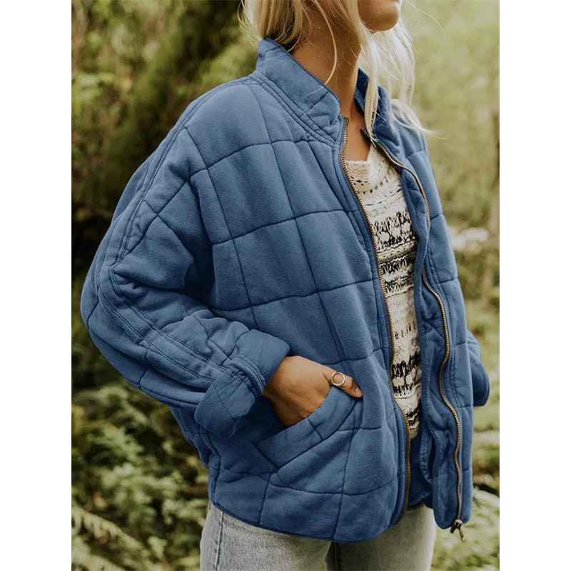 Women's Quilted Bomber Jacket with Full Zip and Oversized Fit - Image 3