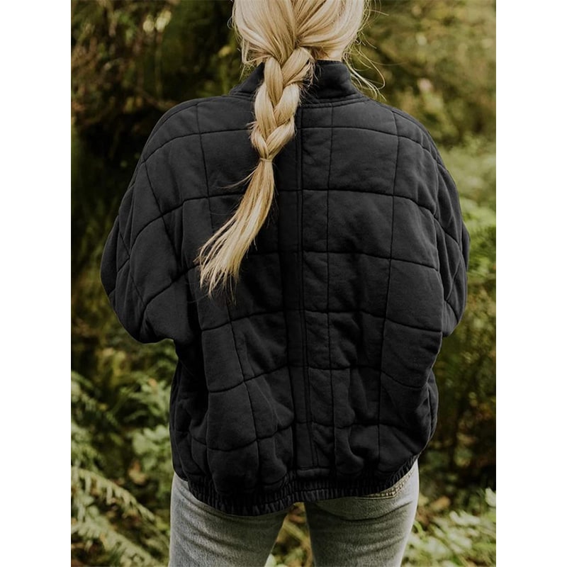 Women's Quilted Bomber Jacket with Full Zip and Oversized Fit - Image 9