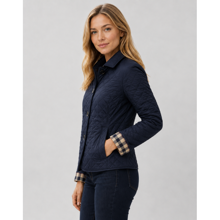 Women's Quilted Jacket with Button Front and Plaid Lining - Image 11