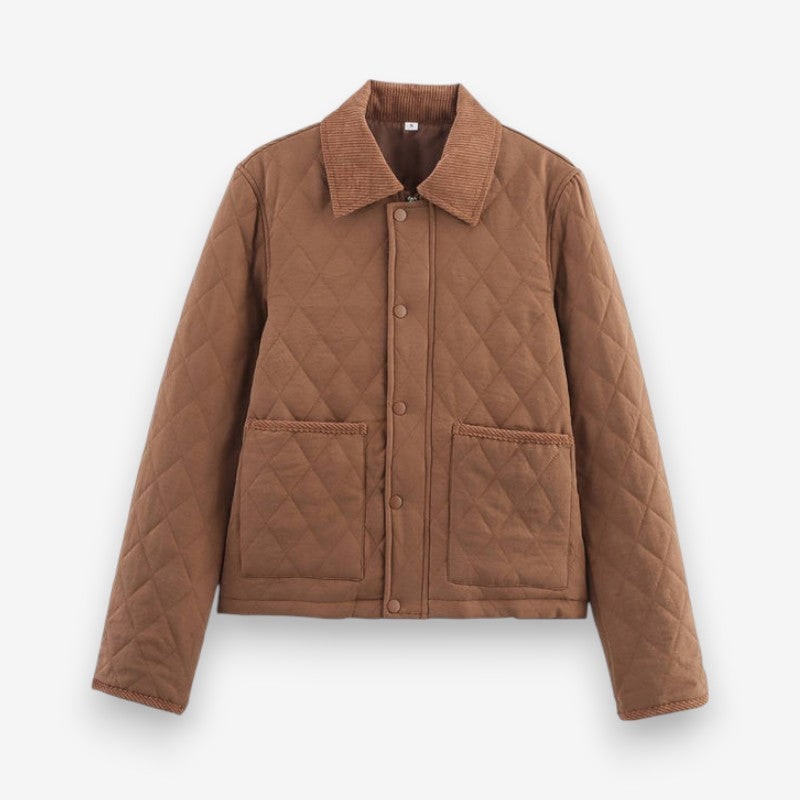 Women's Quilted Jacket with Diamond Pattern and Corduroy Collar - Image 1