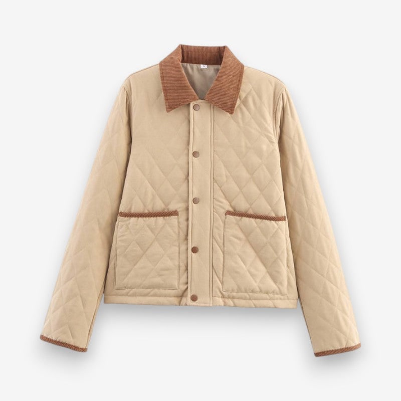 Women's Quilted Jacket with Diamond Pattern and Corduroy Collar - Image 2