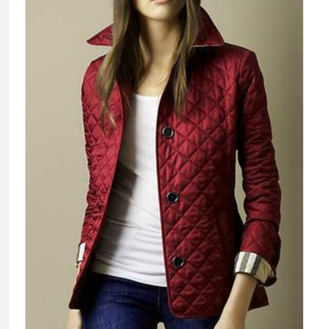 Women's Quilted Jacket with Diamond Quilting and Plaid Lining Button-Down - Image 2