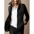 Women's Quilted Jacket with Turned-Down Collar and Plaid Lining - Image 1