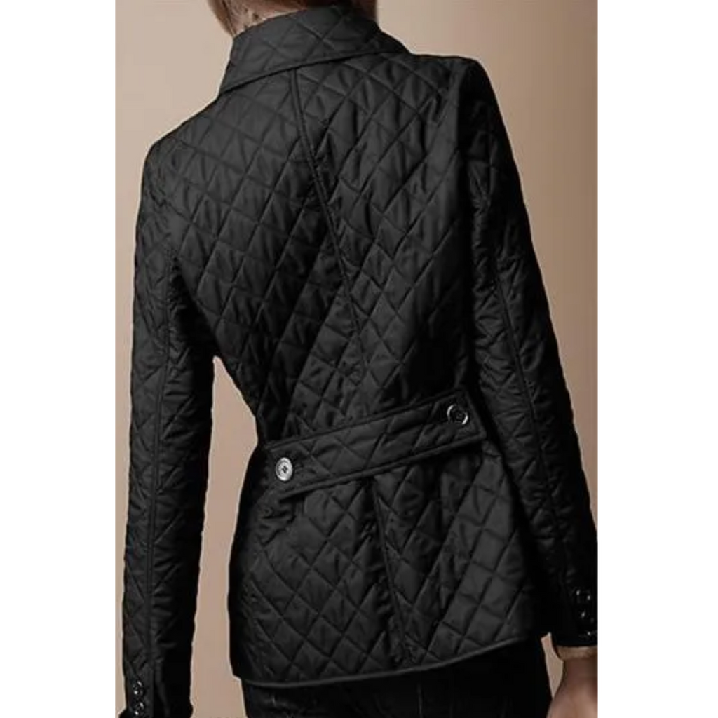 Women's Quilted Jacket with Turned-Down Collar and Plaid Lining - Image 2