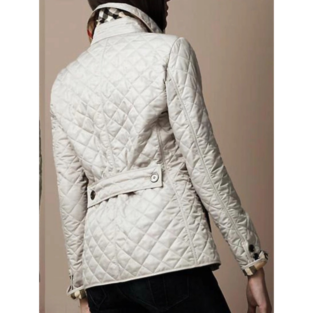 Women's Quilted Jacket with Turned-Down Collar and Plaid Lining - Image 4