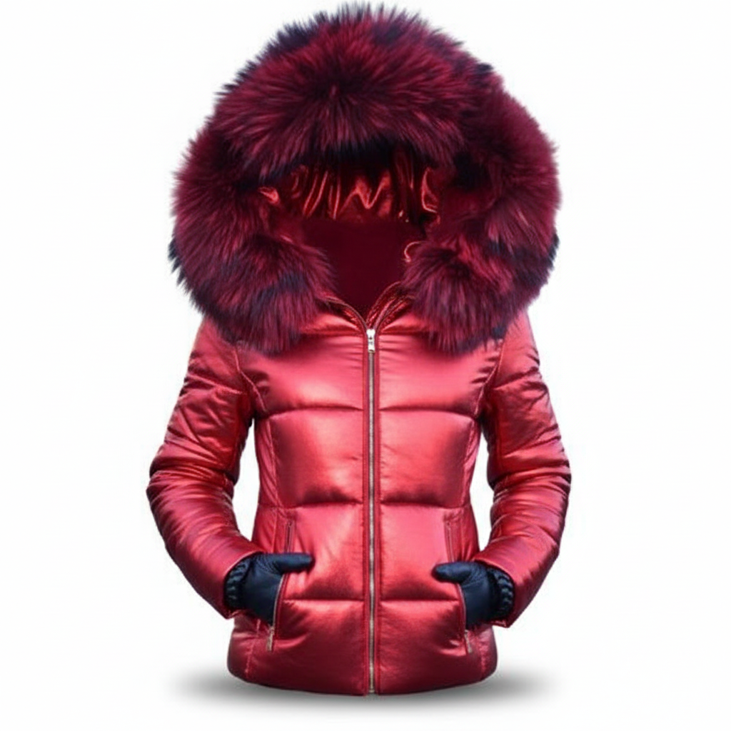 Women's Quilted Puffer Jacket with Faux Fur Hood and Zip Pockets - Image 7