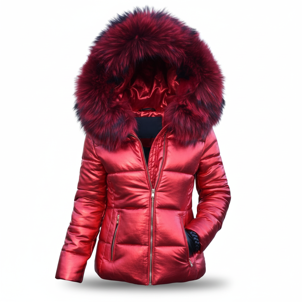 Women's Quilted Puffer Jacket with Faux Fur Hood and Zip Pockets - Image 8