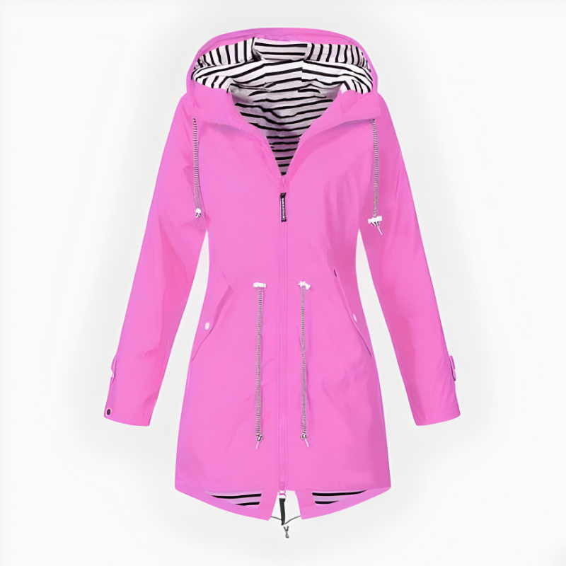 Women's Rain Jacket Raincoat with Hood Waterproof Drawstring Waist Striped Lining - Image 1