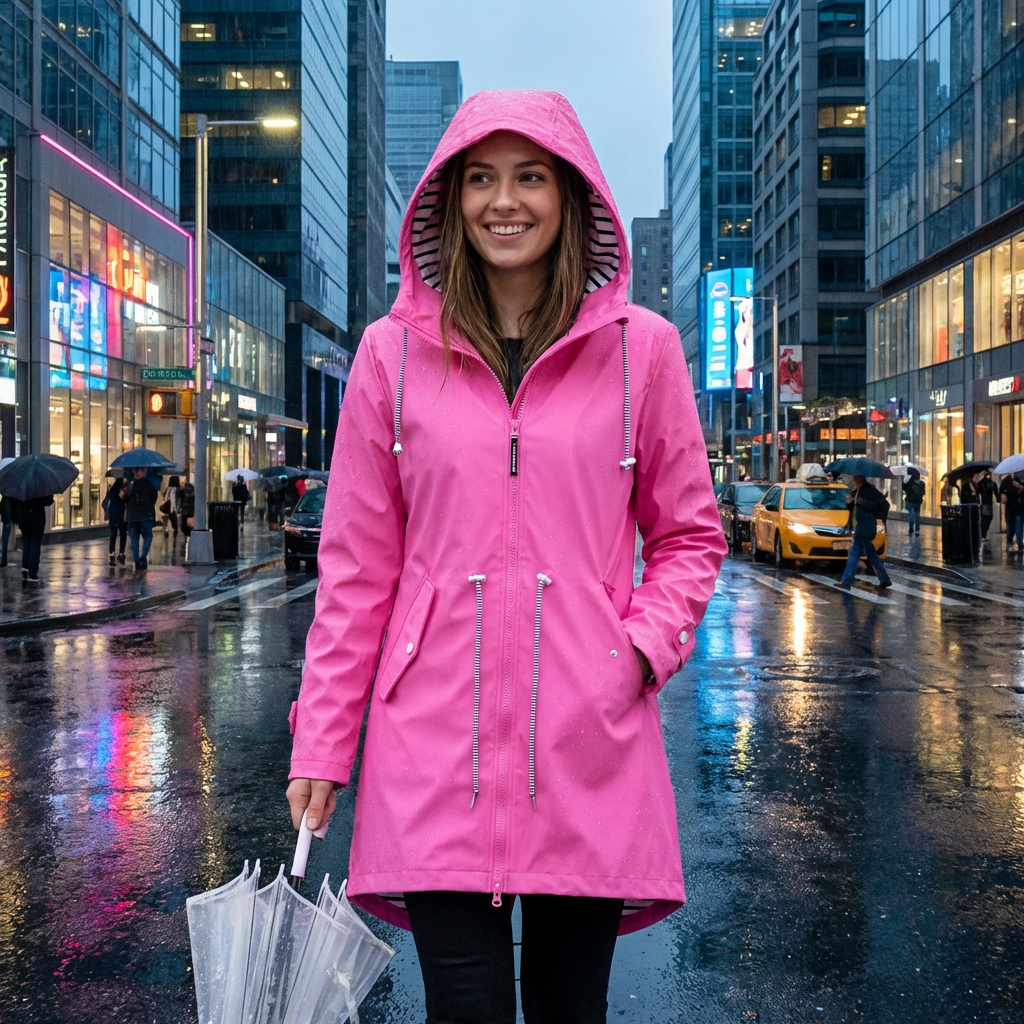 Women's Rain Jacket Raincoat with Hood Waterproof Drawstring Waist Striped Lining - Image 2