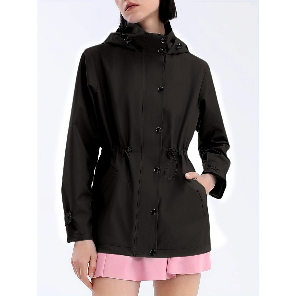 Women's Rain Jacket Windbreaker with Adjustable Hood and Drawstring Waist - Image 6