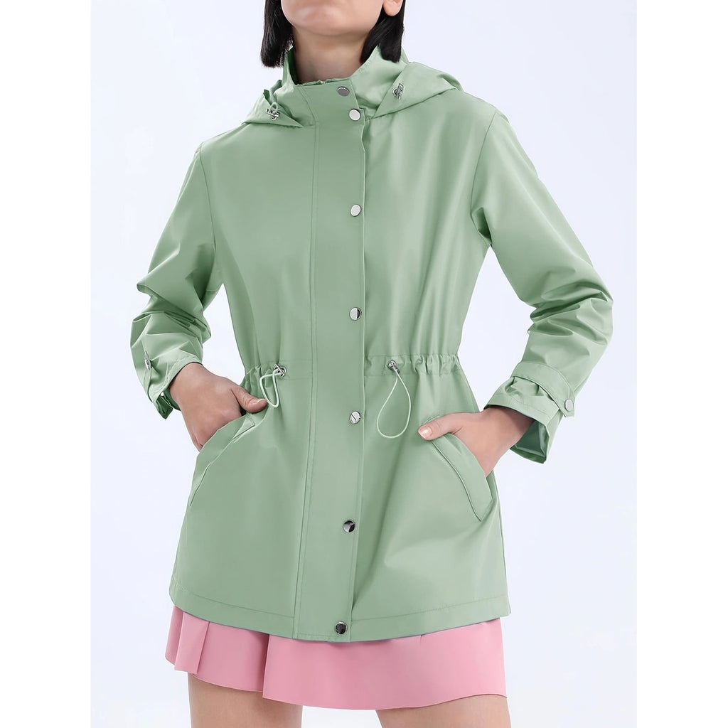 Women's Rain Jacket Windbreaker with Adjustable Hood and Drawstring Waist - Image 7