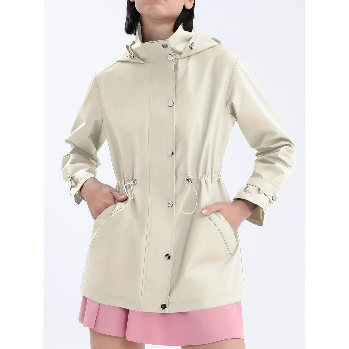 Women's Rain Jacket Windbreaker with Adjustable Hood and Drawstring Waist - Image 8