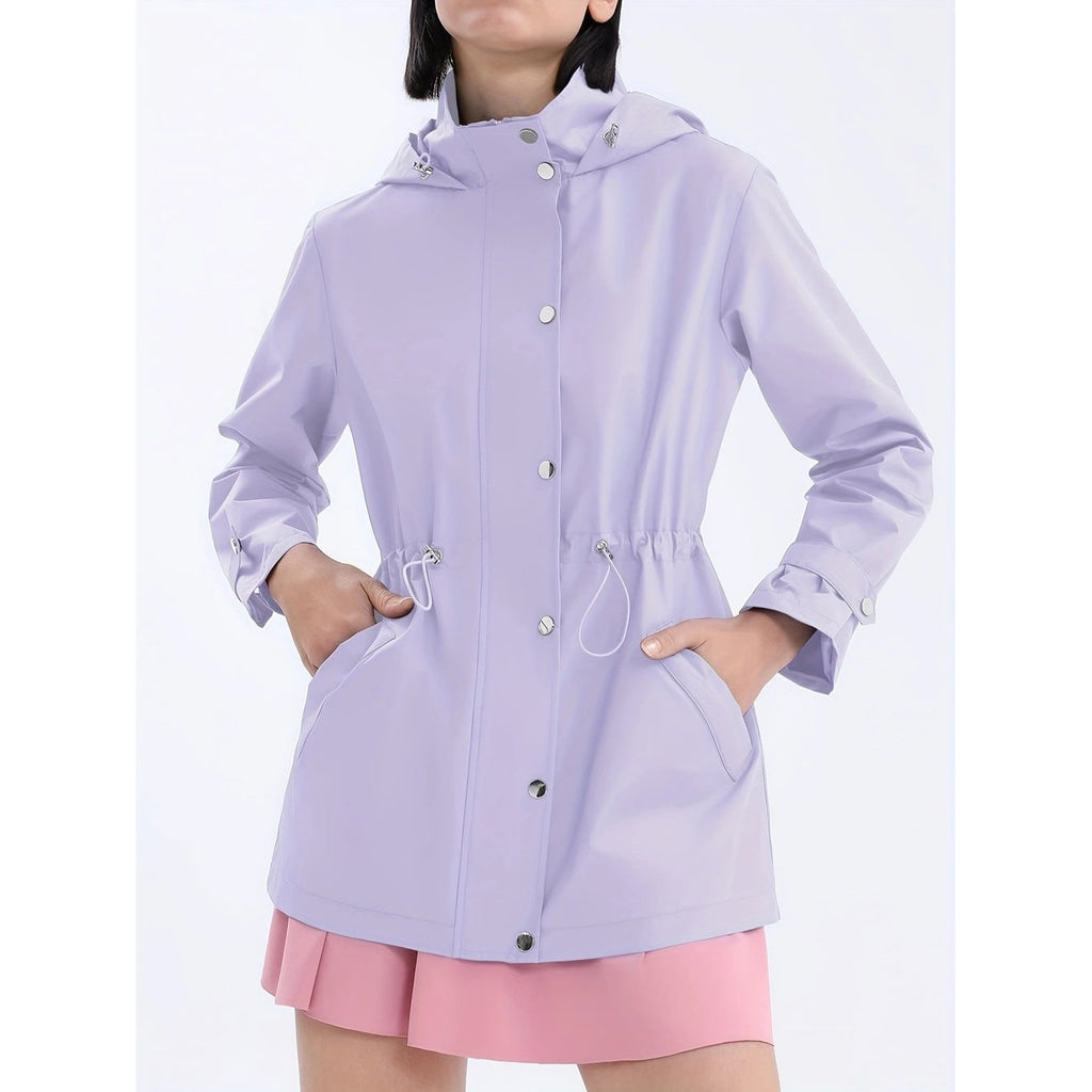 Women's Rain Jacket Windbreaker with Adjustable Hood and Drawstring Waist - Image 9