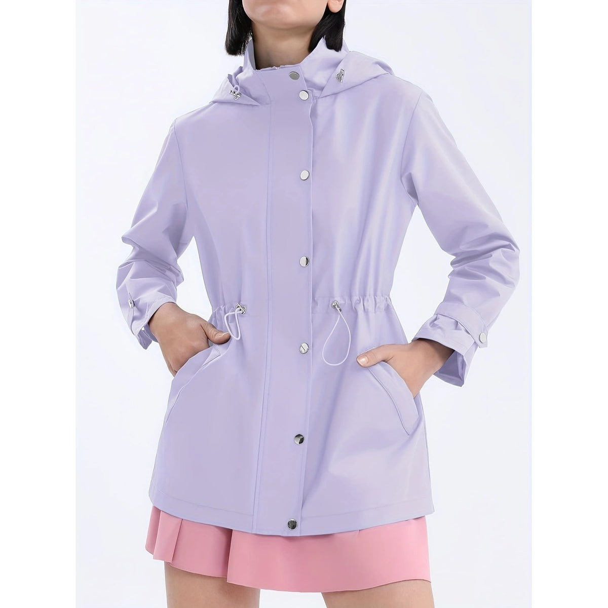Women's Rain Jacket Windbreaker with Adjustable Hood and Drawstring Waist - Image 9