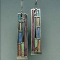 Women's Rectangular Enamel Silver Dangle Earrings Geometric Vintage Drop Fishhook - Image 1