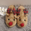 Women's Reindeer Faux Fur Slip-On House Slippers with Plaid Antlers - Image 2