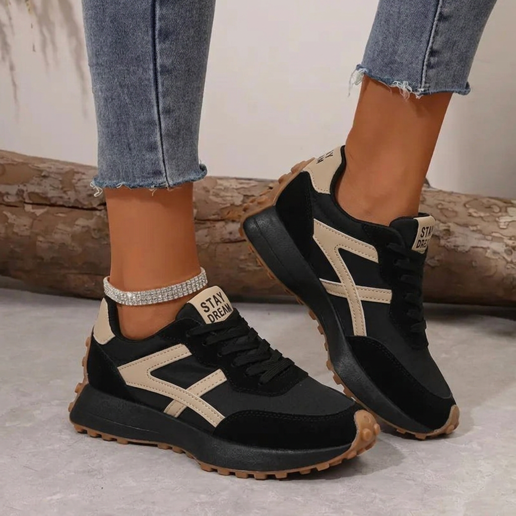Women's Retro Running Sneakers with Lace Up Low Top Cushioned Sole - Image 1