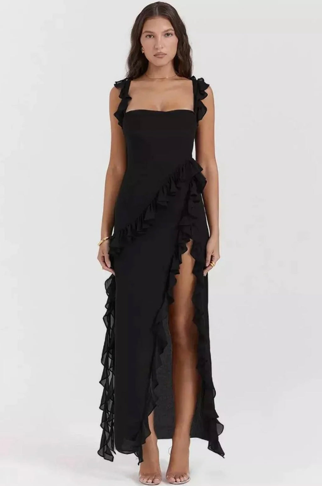 Women's Ruffled Chiffon Maxi Dress Evening Formal | Thigh Slit Backless - Image 7