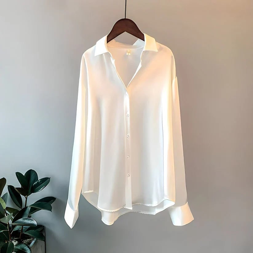 Women's Satin Button Down Blouse with Long Sleeves and Relaxed Fit - Image 4