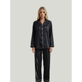 Women's Satin Pajama Set with Striped Long Sleeves and Notched Collar - Image 1