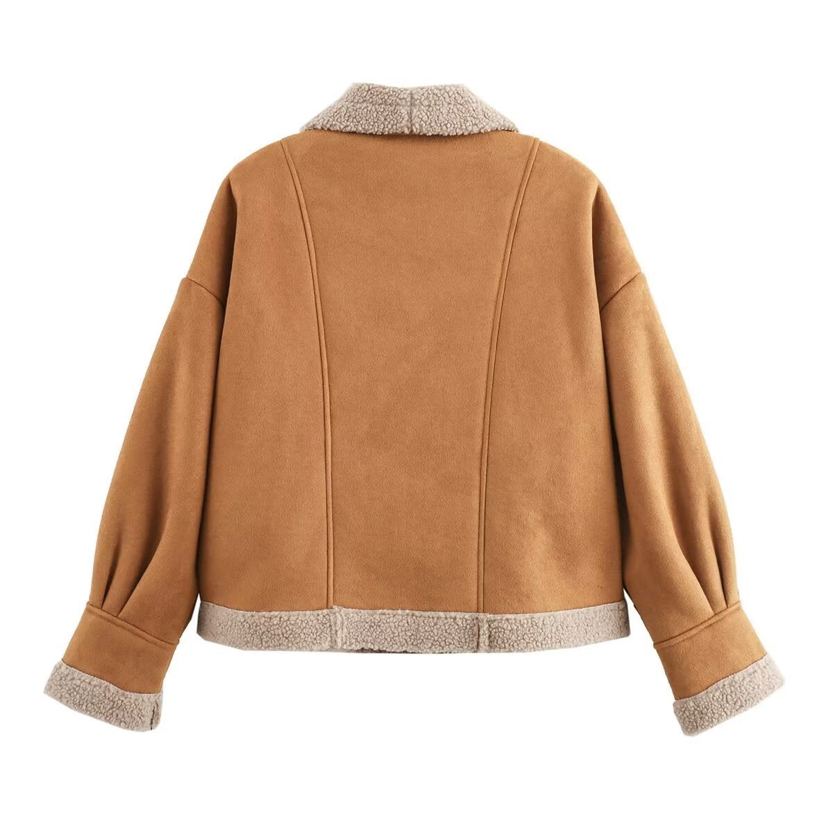 Women's Shearling Fleece Sherpa Lined Jacket with Faux Suede and Shawl Collar - Image 4