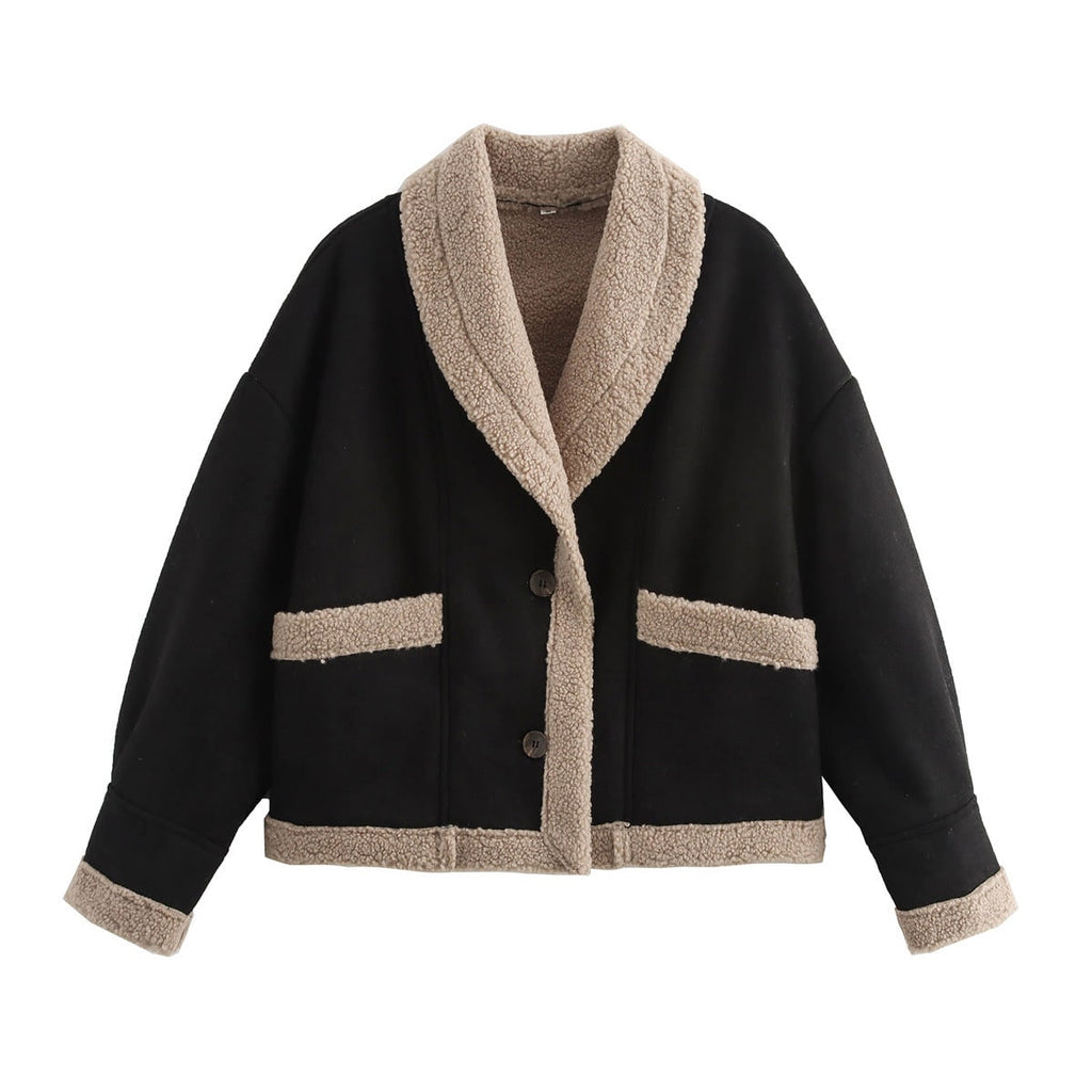 Women's Shearling Fleece Sherpa Lined Jacket with Faux Suede and Shawl Collar - Image 6