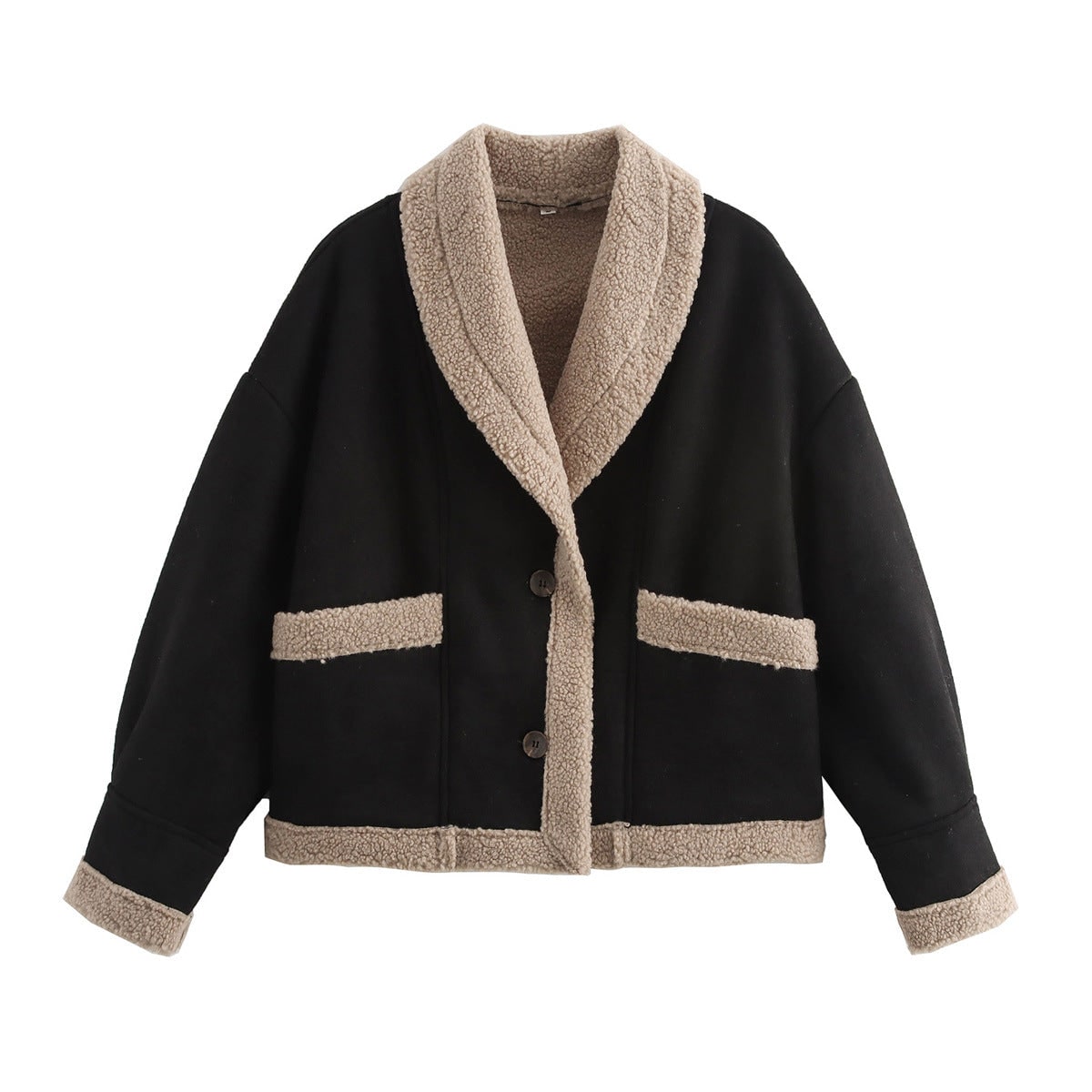 Women's Shearling Fleece Sherpa Lined Jacket with Faux Suede and Shawl Collar - Image 6