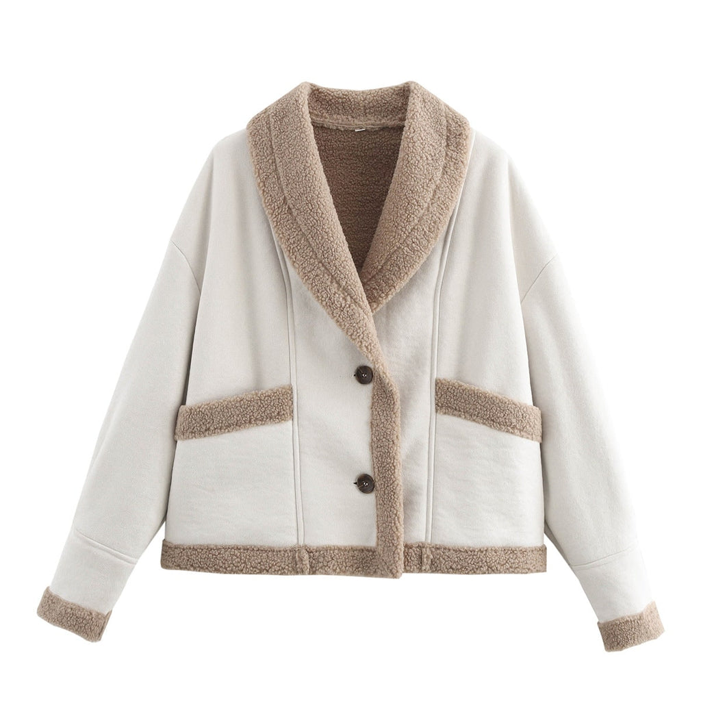 Women's Shearling Fleece Sherpa Lined Jacket with Faux Suede and Shawl Collar - Image 7