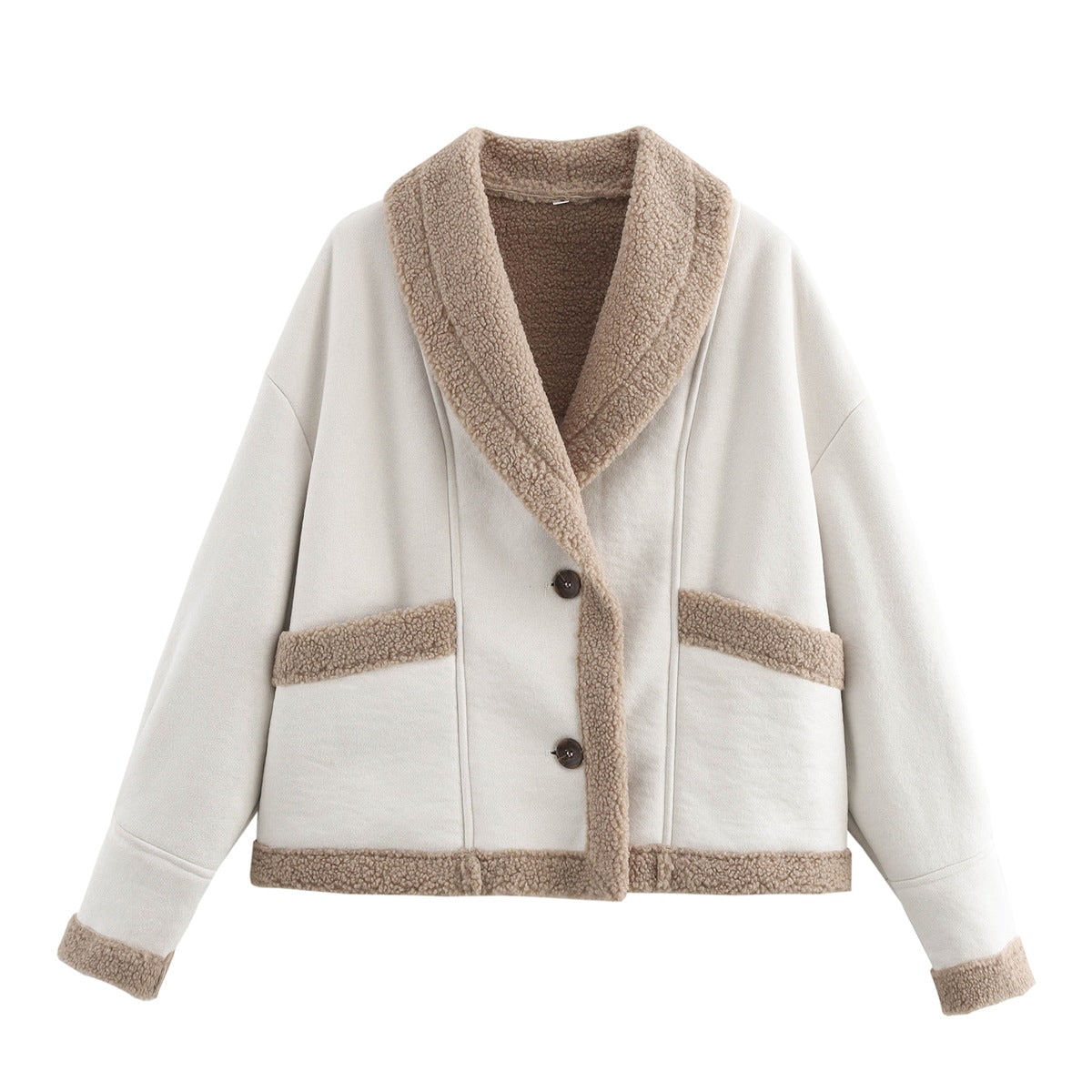 Women's Shearling Fleece Sherpa Lined Jacket with Faux Suede and Shawl Collar - Image 7