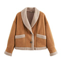 Women's Shearling Fleece Sherpa Lined Jacket with Faux Suede and Shawl Collar - Image 9