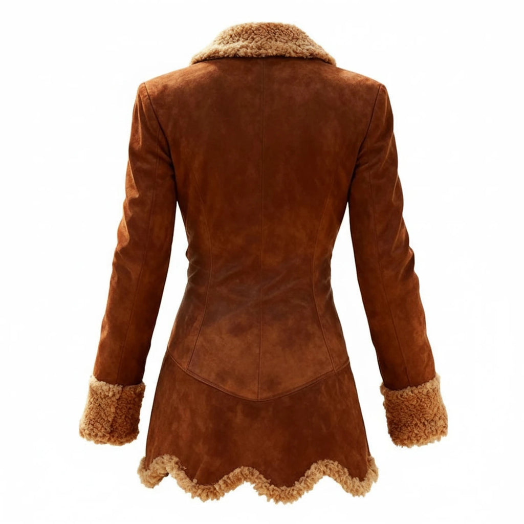 Women's Shearling Jacket with Faux Suede and Fur Trim Winter Coat - Image 2