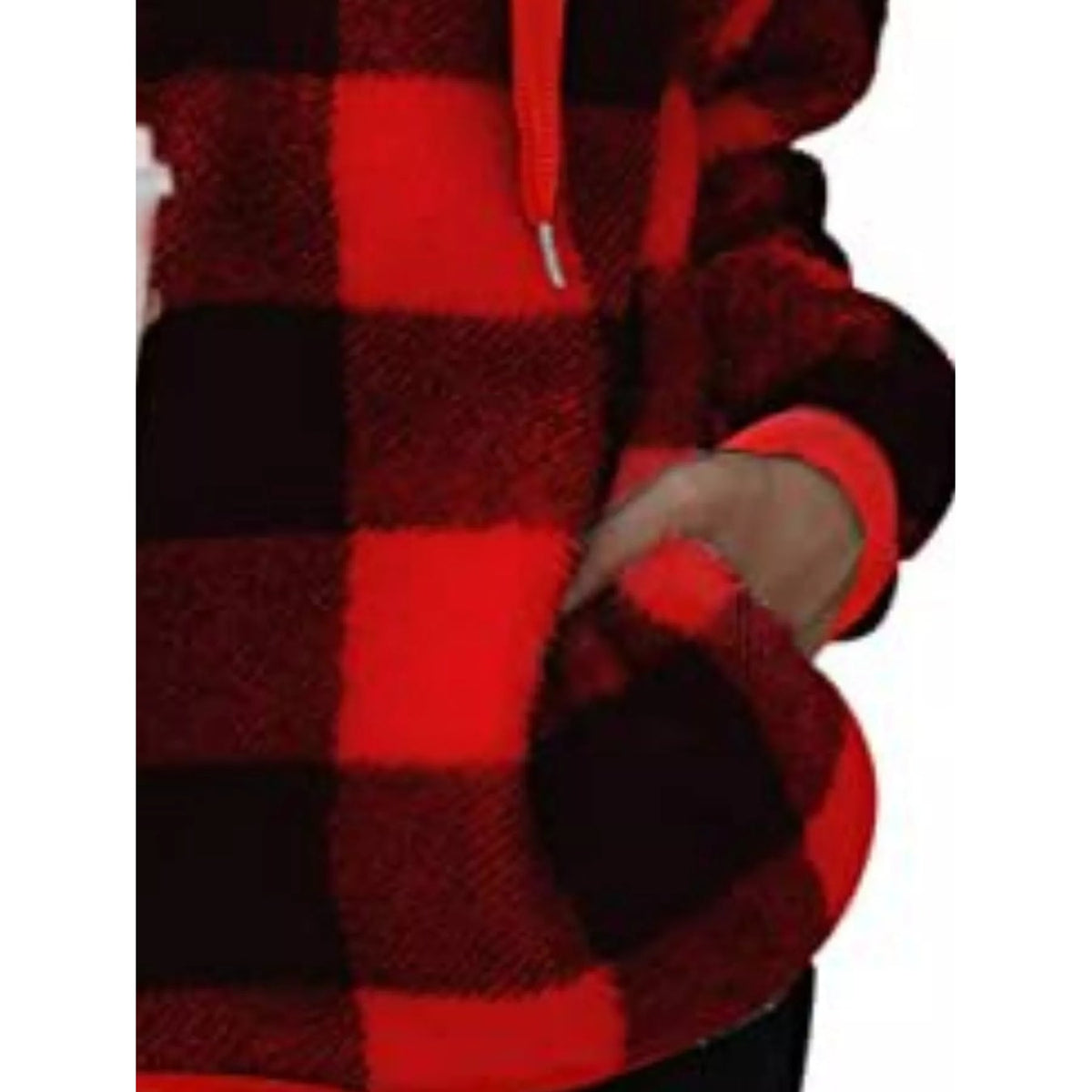 Women's Sherpa Fleece Half Zip Hoodie with Plaid Pattern and Kangaroo Pocket - Image 20