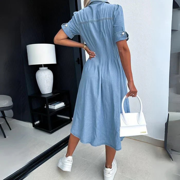 Women's Shirt Dress A-Line Midi | Button Front Pockets - Image 3