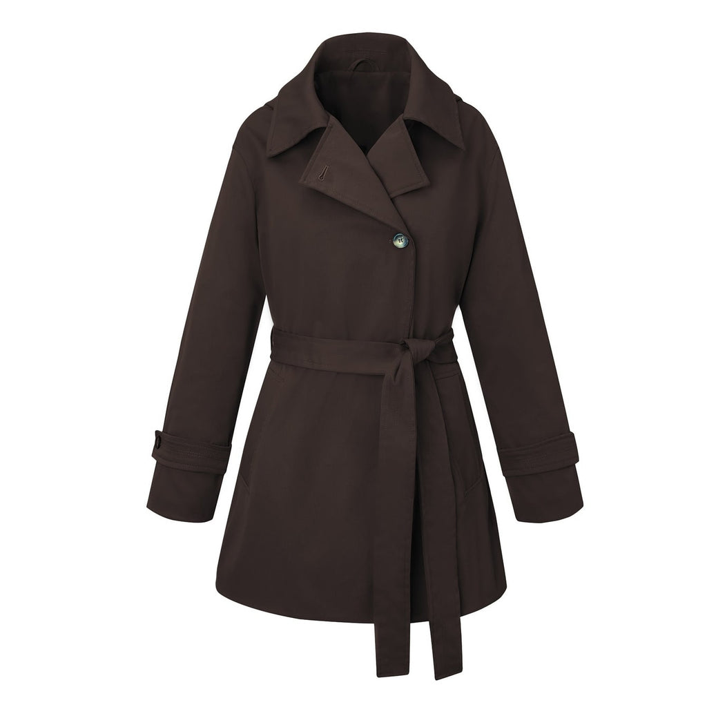 Women's Short Cropped Trench Coat with Waist Tie Belt and Notched Lapel - Image 10