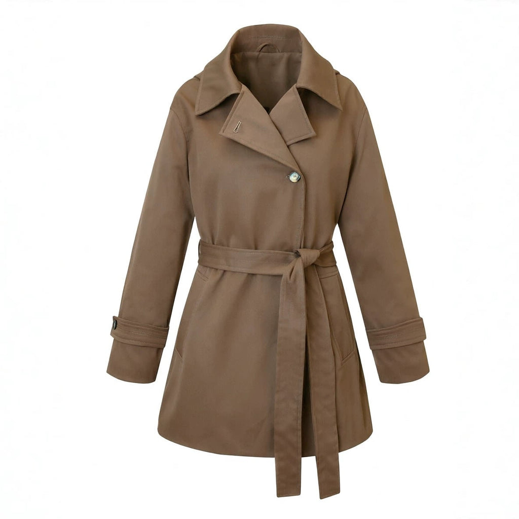 Women's Short Cropped Trench Coat with Waist Tie Belt and Notched Lapel - Image 3