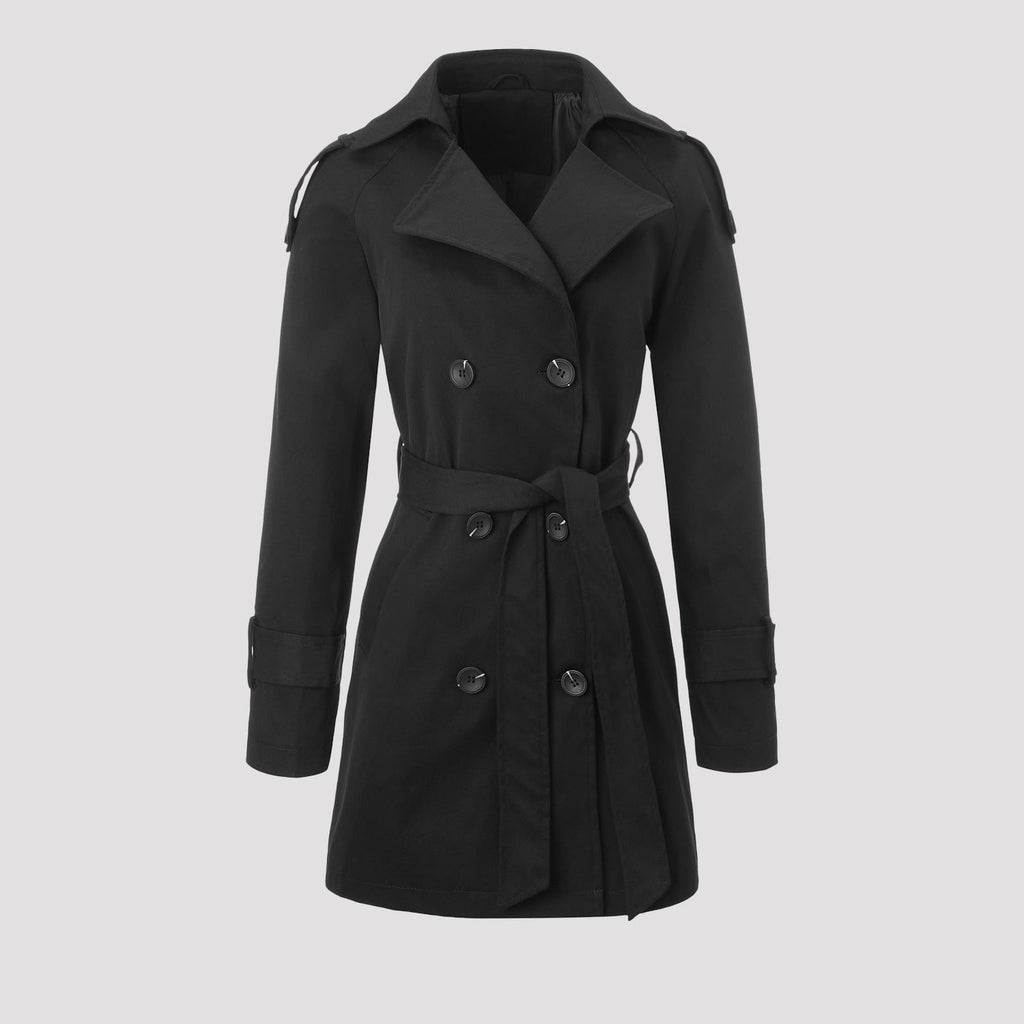 Women's Short Cropped Trench Coat with Waist Tie Belt and Notched Lapel - Image 5