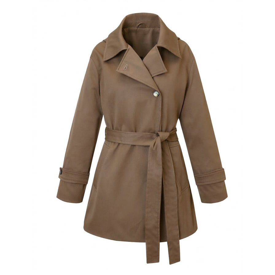 Women's Short Cropped Trench Coat with Waist Tie Belt and Notched Lapel - Image 8