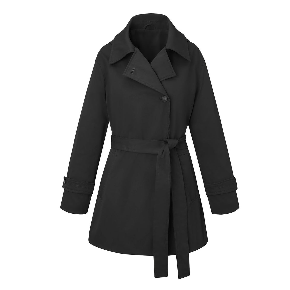 Women's Short Cropped Trench Coat with Waist Tie Belt and Notched Lapel - Image 9