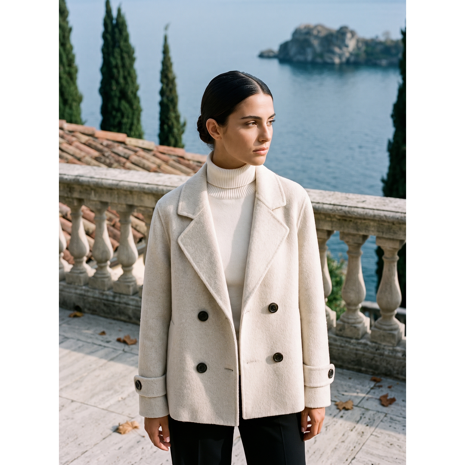 Women's Short Double-Breasted Coat Winter Casual Notched Lapel - Image 1