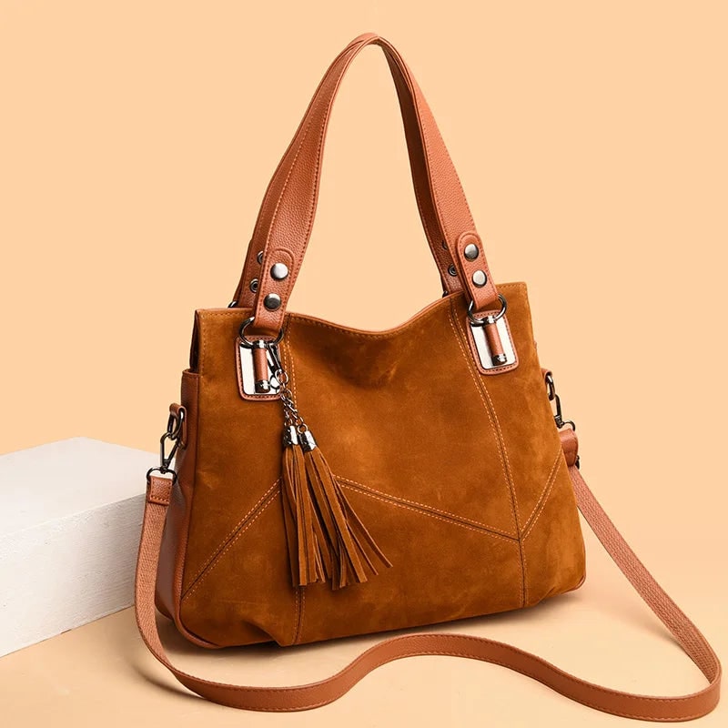 Women's Shoulder Bag Handbag Suede Leather with Dual Handles Structured - Image 1