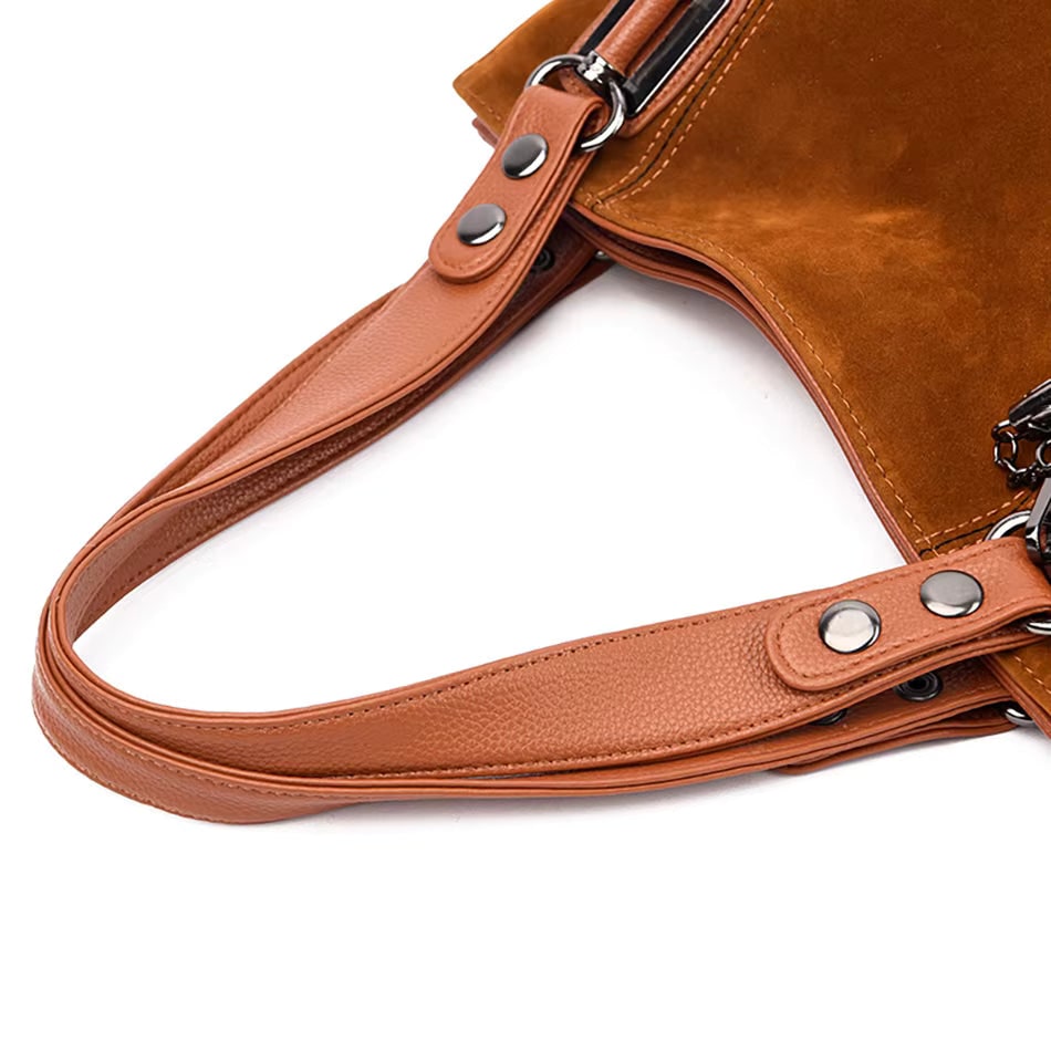Women's Shoulder Bag Handbag Suede Leather with Dual Handles Structured - Image 4