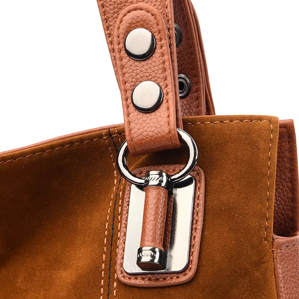 Women's Shoulder Bag Handbag Suede Leather with Dual Handles Structured - Image 6